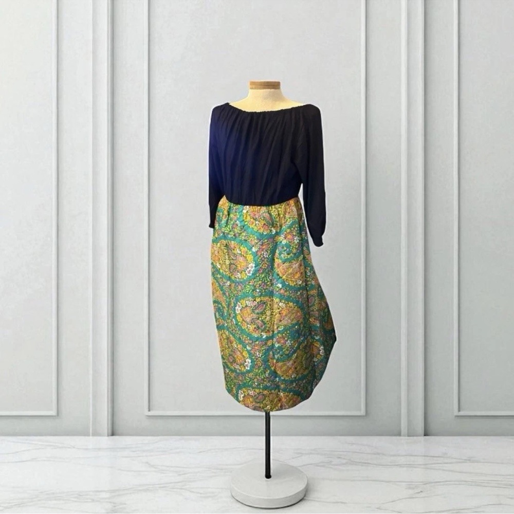 VTG Mid Century 60’s Kodel Green Paisley Quilted Maxi Dress Sz Large NEW